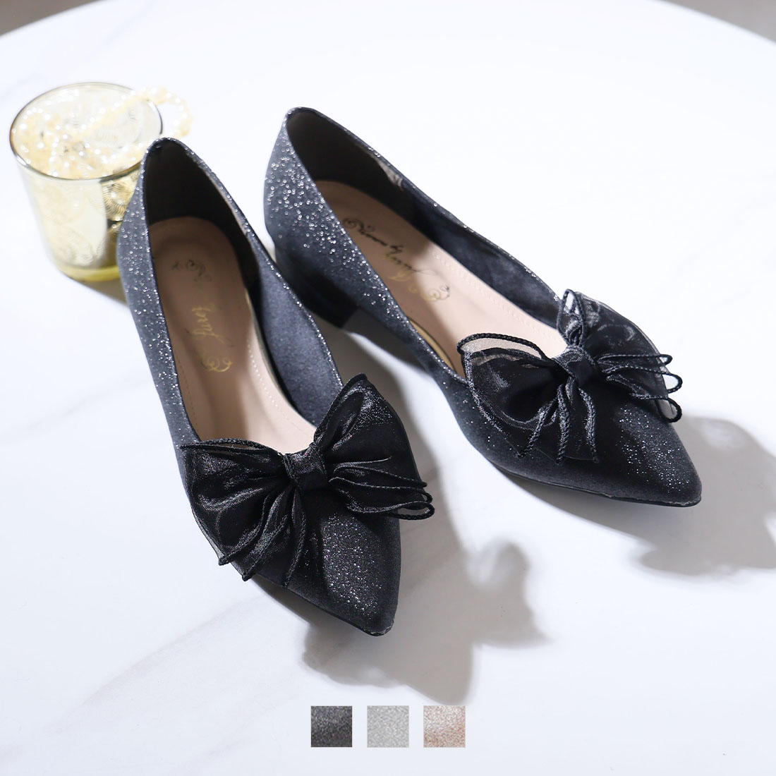 キラキラグリッターリボンパンプス