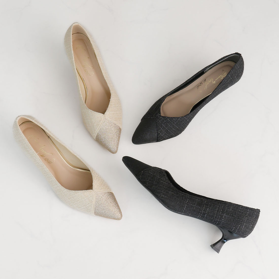 キラキラグリッタートゥ切り替えデザインパンプス