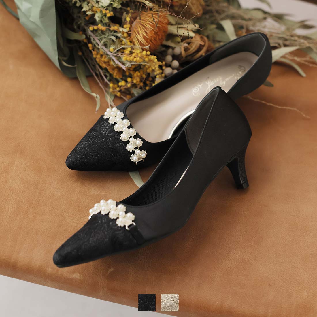 2WAYサテンパールストラップパンプス