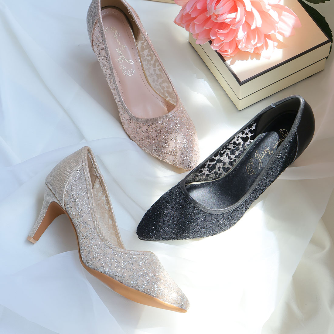 キラキラグリッターチュールパンプス