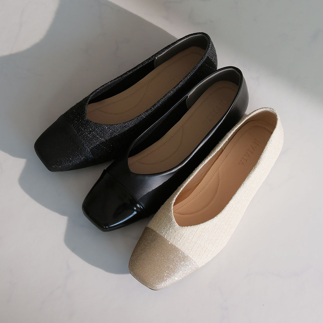 異素材バイカラーフラットパンプス