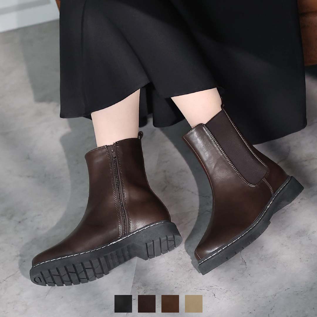 厚底ステッチサイドゴアショートブーツ V2245AW