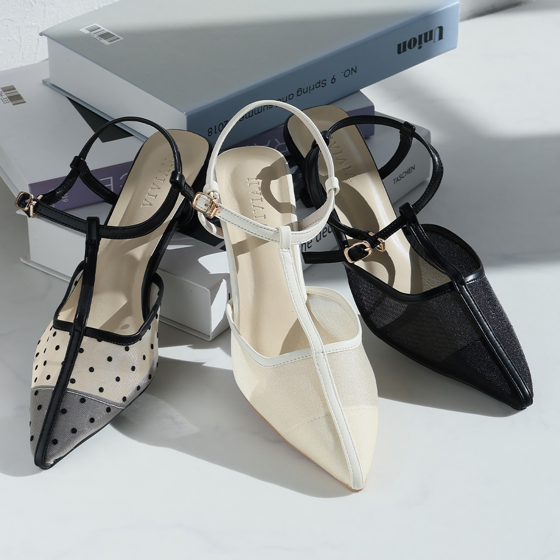 シアーチュールストラップパンプス