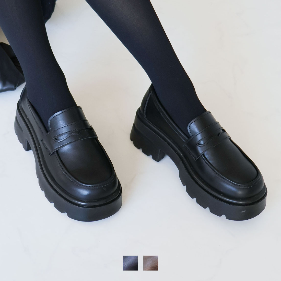 厚底シンプルコインローファーV3880AL