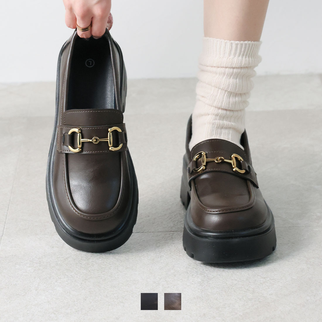 厚底トラックソールビット付きローファー