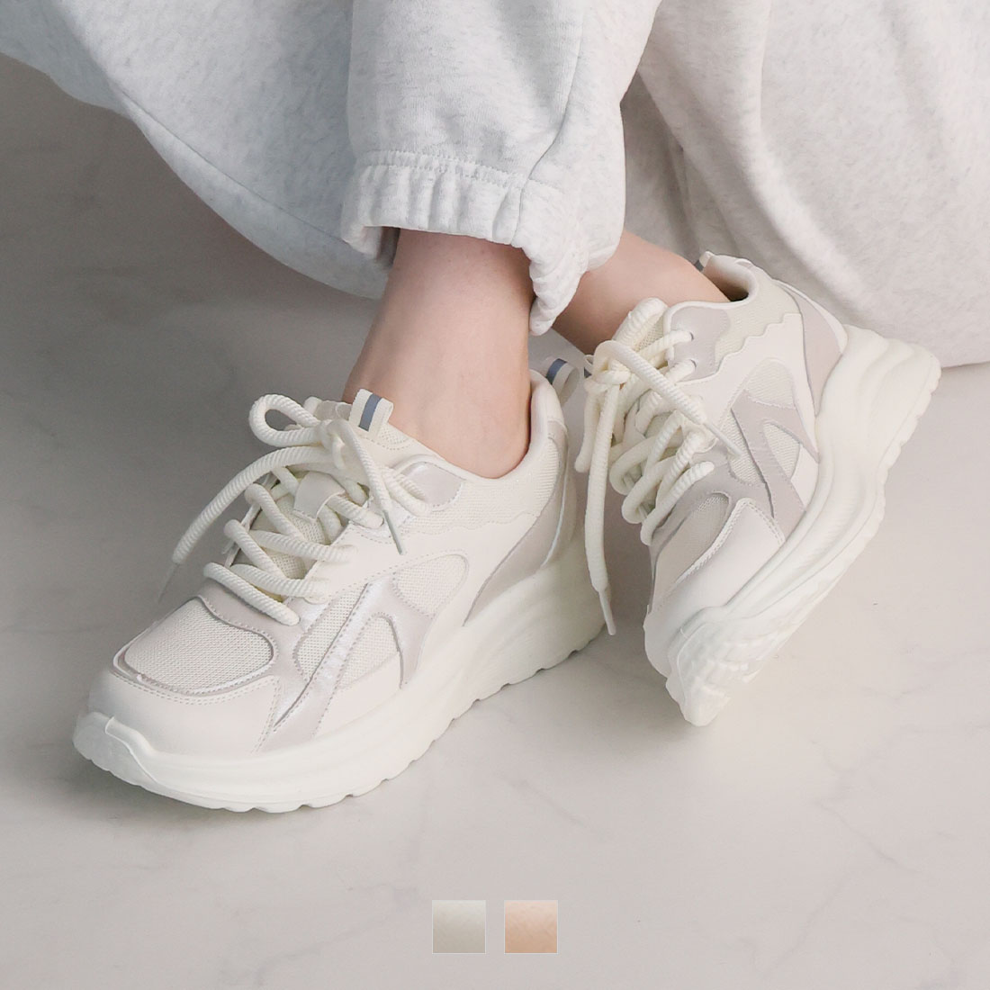 香る底ラメメッシュレースアップスニーカー