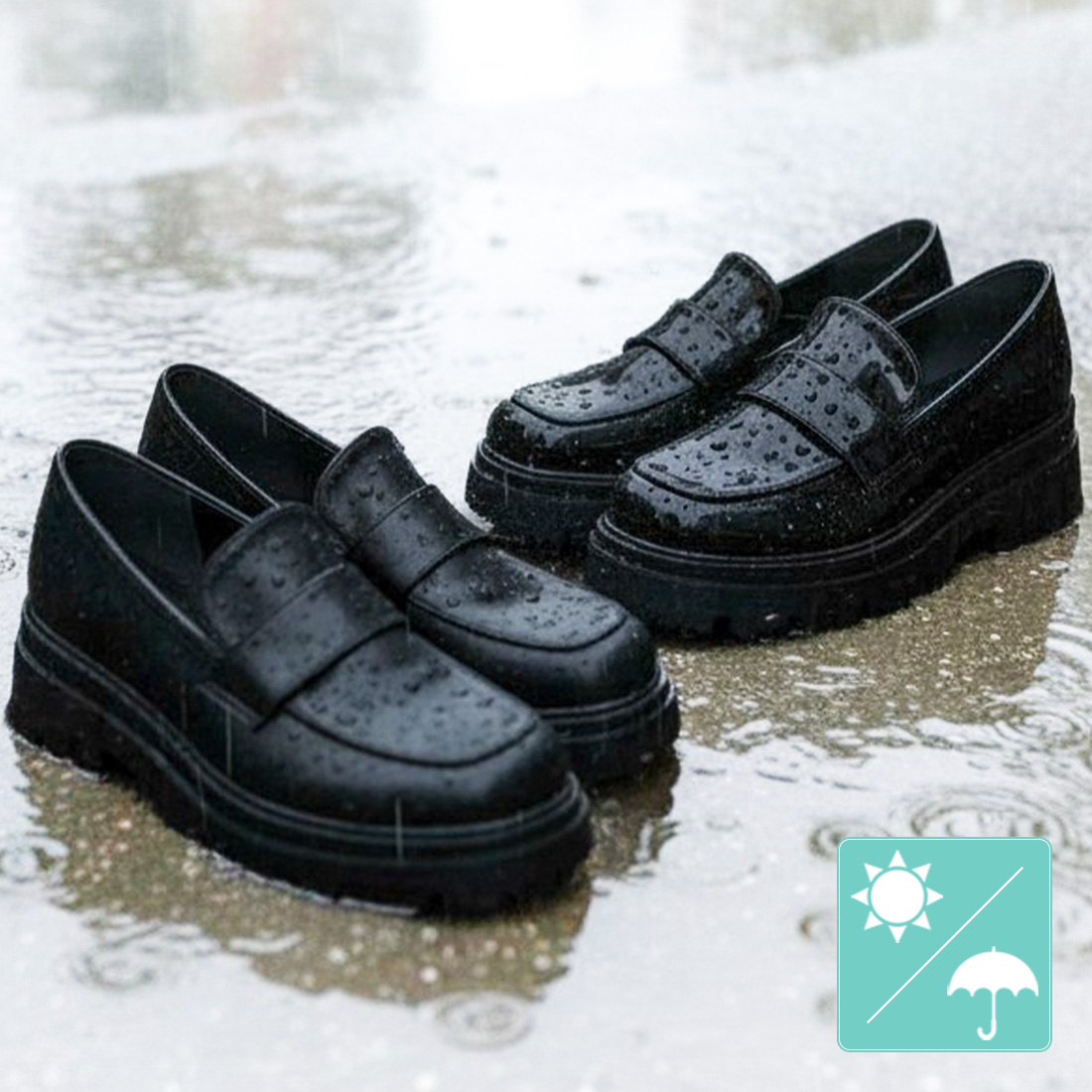 【晴雨兼用】厚底レインローファー
