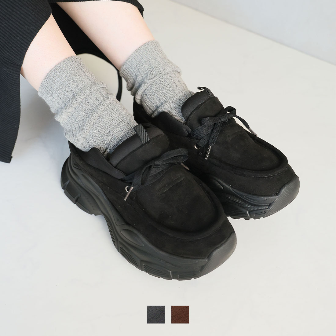 厚底レースアップモカシンスニーカー