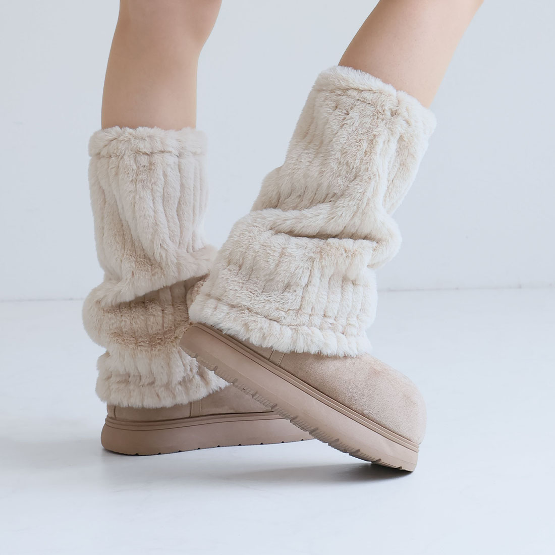 もふぽか厚底チャンキーヒールムートンスリッパ