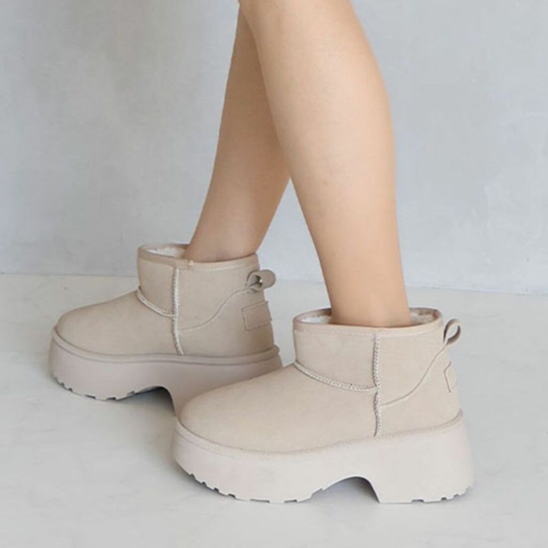 もふぽか厚底7cmチャンキーヒールムートンブーツ