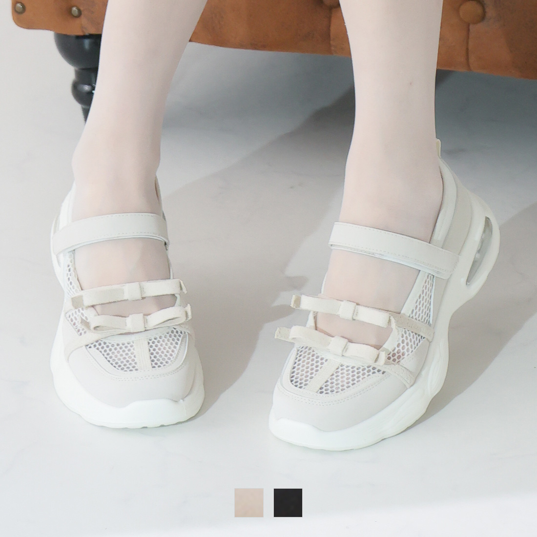 香るエアー底シアーダブルリボンメリージェーンスニーカー