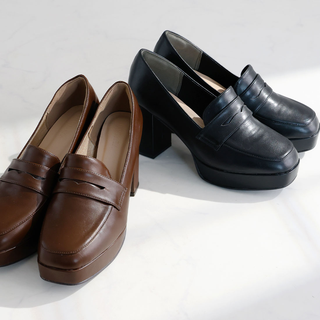 厚底プラットフォームローファーパンプス