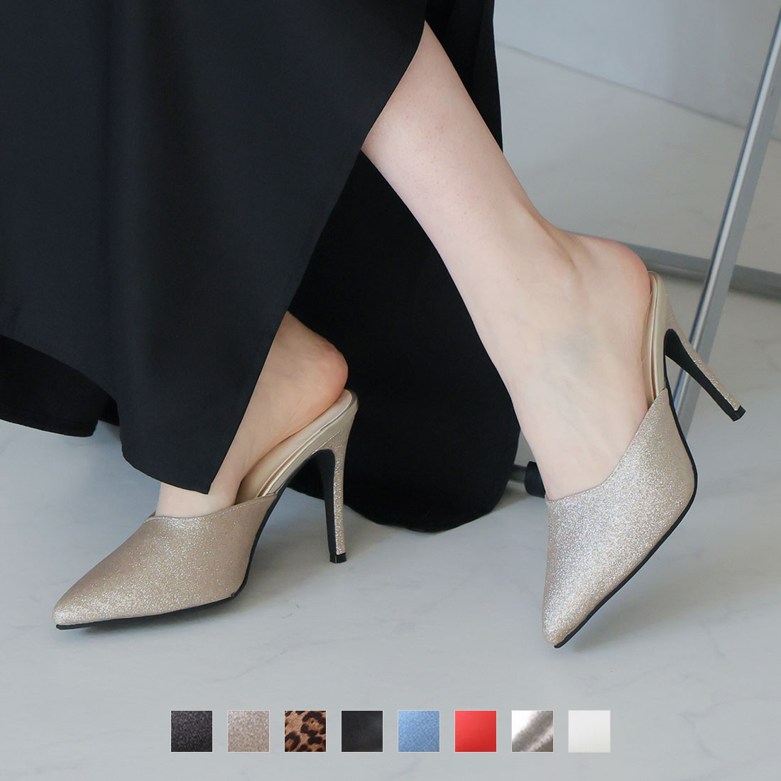 ポインテッドトゥピンヒールミュール