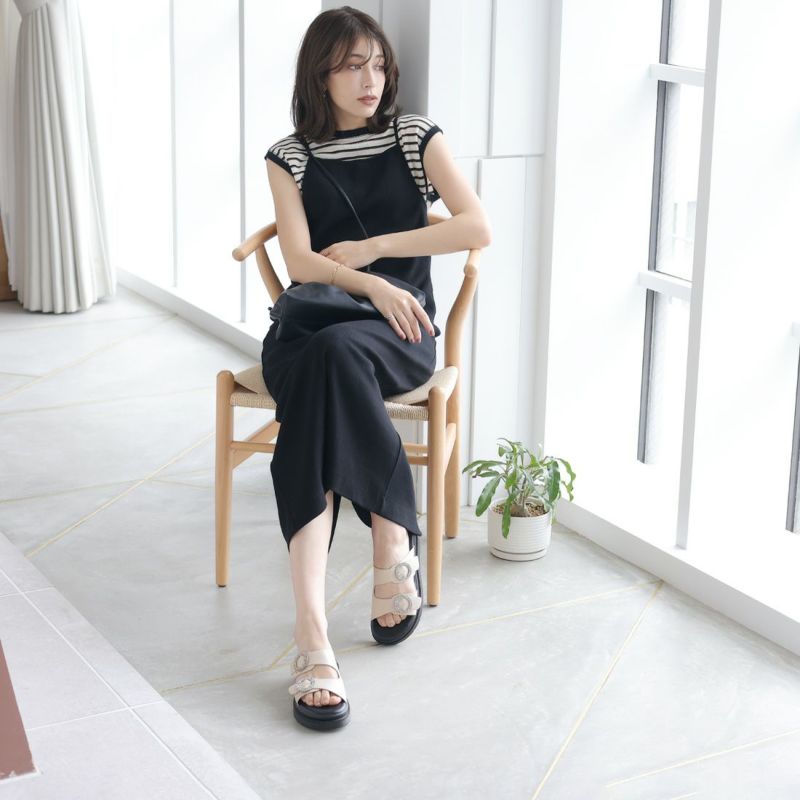 チヒャン　jihyang ダブルビジューフラットサンダル S JIHYANG ヒチャン ダブルビジューフラットサンダル Sサイズ