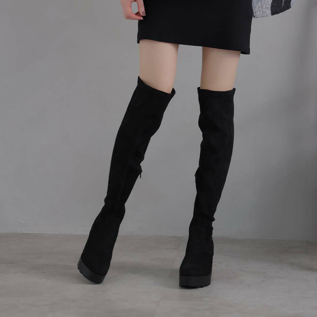 公式ストア/ZOZO限定】ラウンドトゥ厚底ストレッチニーハイブーツ ｜靴 