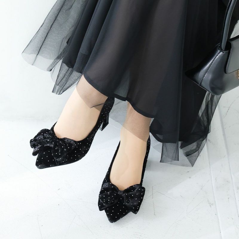 Valentino リボン付き黒ポインテッドトゥパンプス 36 VALENTINO - VALENTINO ヴァレンティノ パンプス サイズ36
