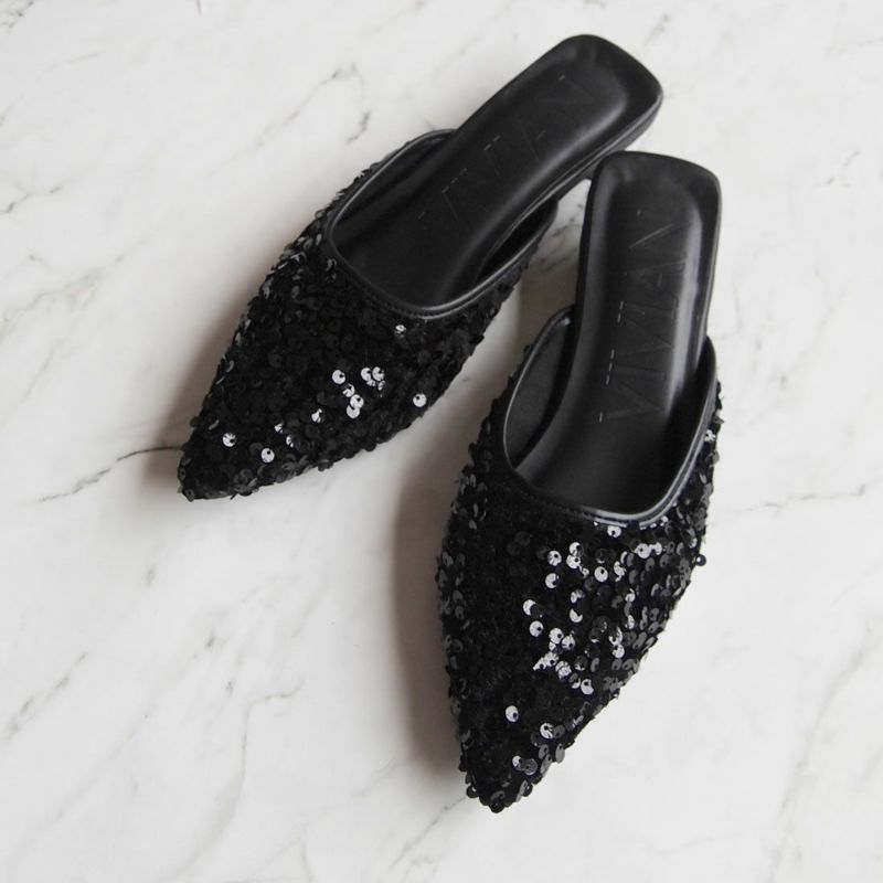 Dior ポインテッドトゥミュール 黒/オレンジ ポインテッドトゥスパンコールミュール ｜靴・レディース