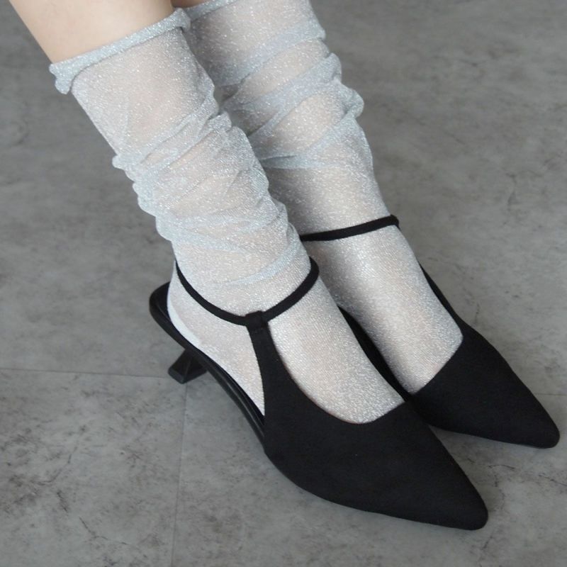 美品　オッフェン♡ポインテッドトゥ　スカラップ　メッシュパンプス　38　ブラック pointed-CROWNP MESH / BLACK | Offen