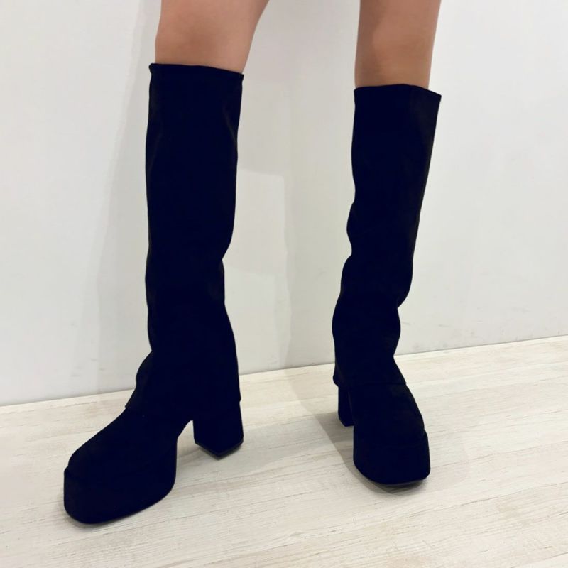 厚底プラットフォームストレッチ2WAYカバーブーツ ｜靴