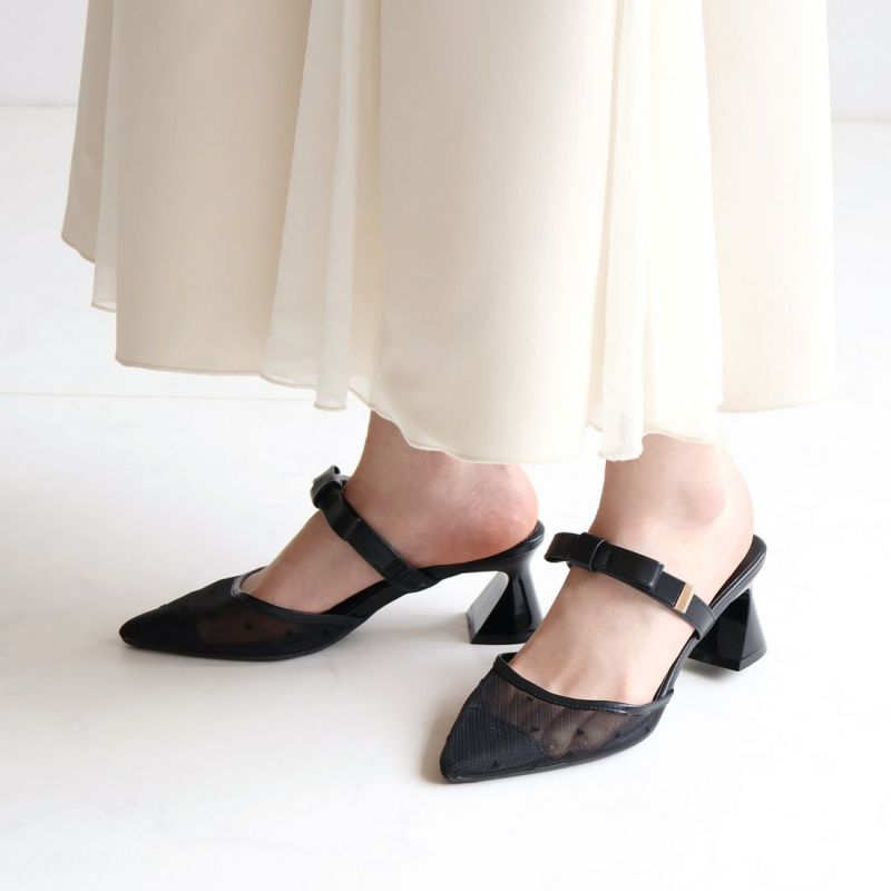 Pretty Ballerinas☆装飾リボン付ポインテッド トゥ ミュール jupery| ポインテッドトゥがオシャレでかわいいリボンパンプス