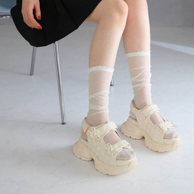 【厚底で可愛い♡】キルティング サンダル セール】厚底リボンキルティングスポーツサンダル ZOZOTOWN+