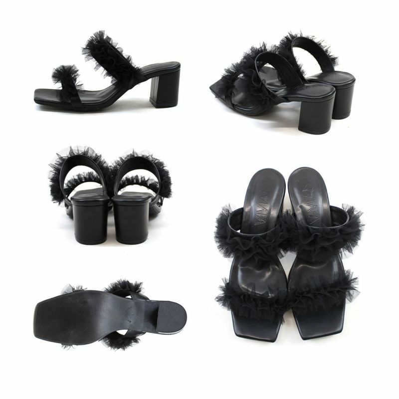 【Dries Van Noten】フリルがかわいい♪チュールサンダル チュールフリルダブルバンドミュールサンダル[品番：VIVS0010067