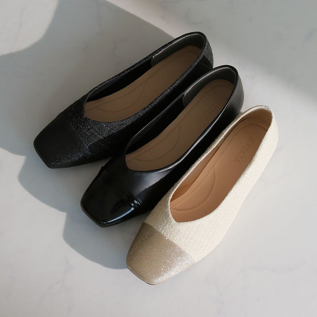 異素材バイカラーフラットパンプス ｜靴・レディースシューズの通販