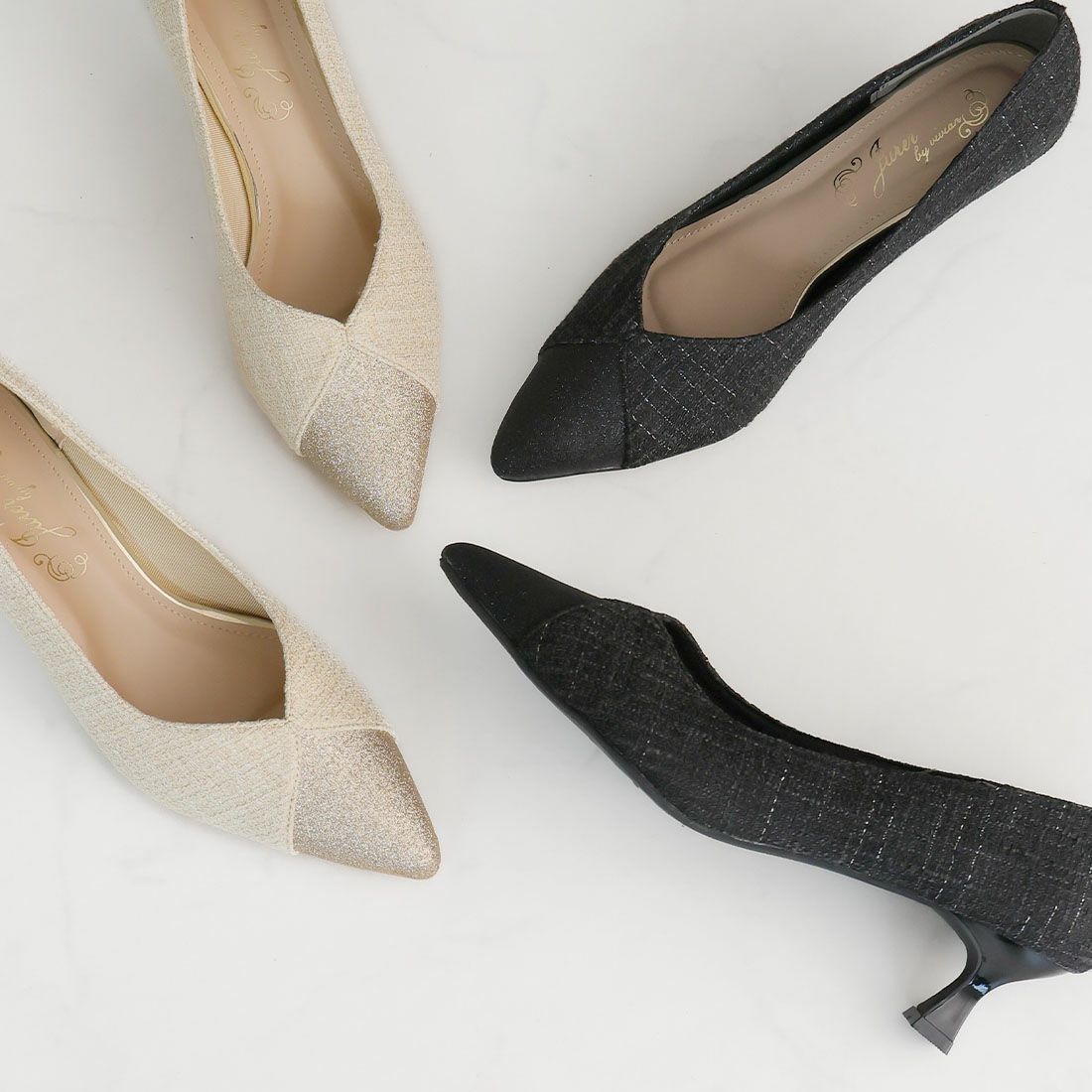 2026年春再販】ポインテッドトゥゴールドバックルモチーフパンプス